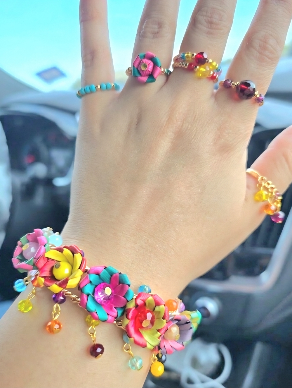 Colorful Floral Hand Made In Mexico Bracelet